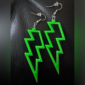 Bold Neon Green Lightning Bolt Statement Earrings